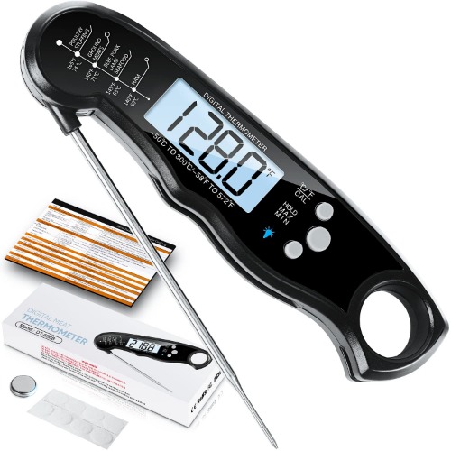 Instant Read Meat Thermometer for Grill and Cooking, Fast & Precise Digital Food Thermometer with Backlight, Magnet, Calibration, and Foldable Probe for Kitchen, Outdoor Grilling and BBQ!