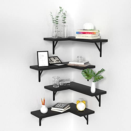 NATURE'S SOURCE Floating Corner Shelves Set of 4, Corner Shelves Wall Mounted, Floating Shelves for Bedroom Kitchen Living Room Bathroom Office- Gothic Style (Black, Set of 4) - Set of 4 - Black