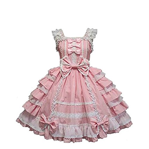 Smiling Angel Girls Sweet Lolita Dress Princess Lace Court Skirts Cosplay Costumes - XX-Large - Pink