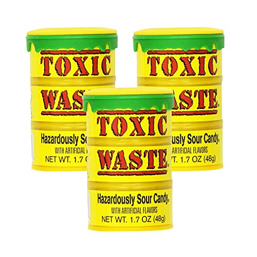 TOXIC WASTE | 3-Pack Toxic Waste Original Yellow Drums of Assorted Sour Candy - 5 Flavors: Apple, Watermelon, Lemon, Blue Raspberry, and Black Cherry (1.7 oz) - Sour - 1.7 Ounce (Pack of 3)