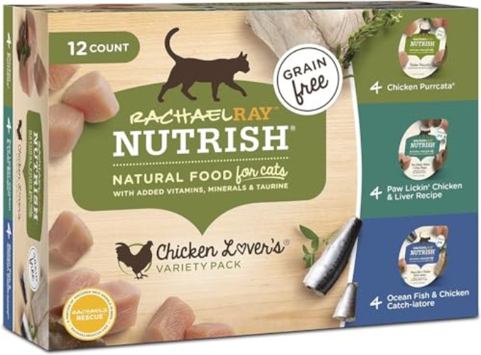 Nutrish Rachael Ray Natural Wet Cat Food with Added Vitamins, Minerals & Taurine, Chicken Lovers Variety Pack, 2.8 Ounce Cup (Pack of 12), Grain Free - Variety Pack: Chicken Lover's - 0.23 Ounce (Pack of 12)