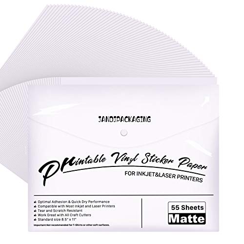 55 Pack Matte White Printable Vinyl Sticker Paper