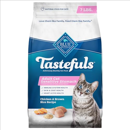 Blue Buffalo Tastefuls Adult Dry Cat Food Sensitive Stomach Formula, Made in the USA with Natural Ingredients, Chicken Recipe, 7-lb. Bag - Chicken & Brown Rice - 7 Pounds (Pack of 1)