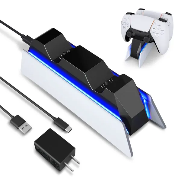 PS5 Controller Charging Station, PS5 Dualsense Charger Built-in Intelligent Protection Module and Charge Remind LED Bar with 5V/2A AC Adapter for Playstation 5 Controller[2022]