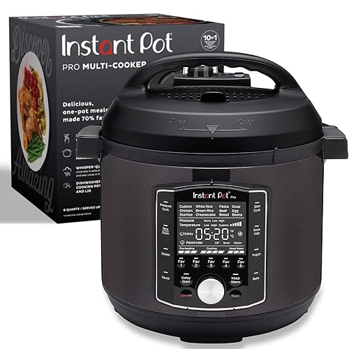 Instant Pot Pro 10-in-1 Pressure Cooker, Slow Cooker, Rice/Grain Cooker, Steamer, Sauté, Sous Vide, Yogurt Maker, Sterilizer, and Warmer, Includes App With Over 800 Recipes, Black, 6 Quart - 6 Quarts - Pro