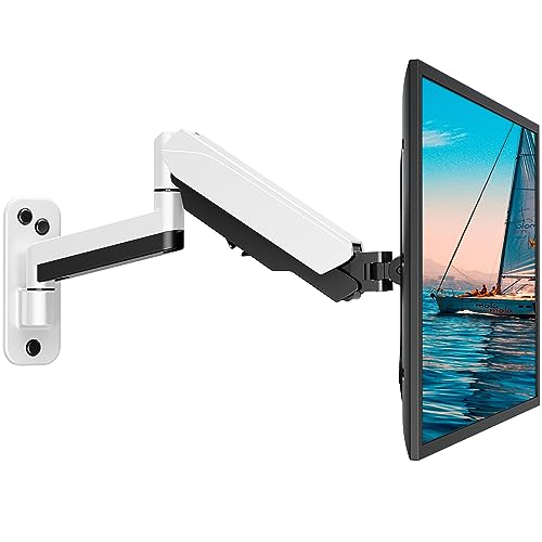 MOUNT PRO Single Monitor Wall Mount for 13 to 32 Inch Computer Screens, Gas Spring Arm Holds Up to 17.6lbs, Full Motion Adjustable,VESA Mount 75x75, 100x100,White - White