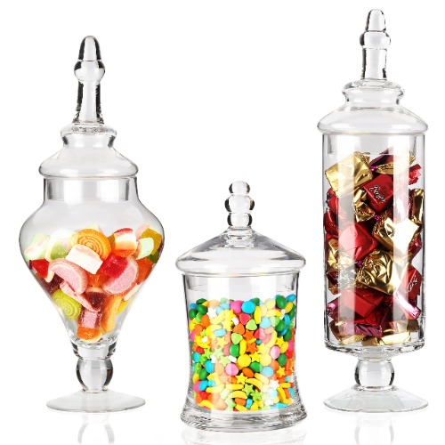Belle Vous Apoteks Godisförvaring Glasburk Uppsättning (3 Pack) – Dekorativ Viktorianska Burkar med Lock för Bröllop & Hem – För Mat, Sötbuffé, Kakor, Köksuppvisning & Fest