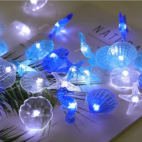 Starryfill Beach Theme 36 LED String Lights Jellyfish Seahorse Starfish 12.96ft Battery Operated Waterproof Cold White with Remote Control and Timer for Patio Wedding Nursery Bedroom Party Birthday - Jellyfish