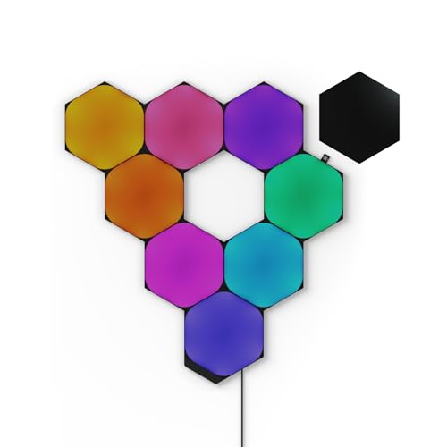 Nanoleaf Shapes WiFi and Thread Smart RGBW 16M+ Color LED Dimmable Gaming and Home Decor Wall Lights Smarter Kits (Black Hexagons Smarter Kit (9 Pack)) - Black Hexagons Smarter Kit (9 Pack)