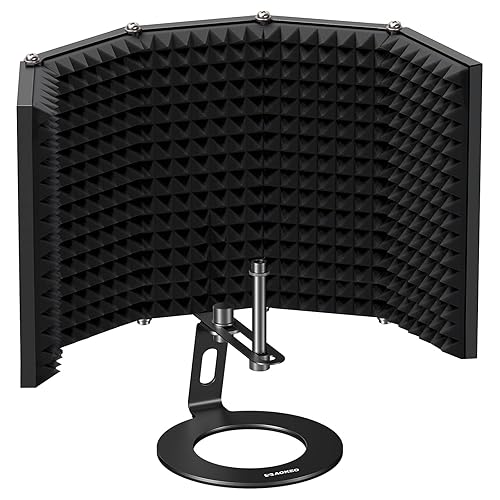 Aokeo Microphone Isolation Shield, Foldable Mic Shield with Triple Sound Insulation, Reflection Filter with 3/8" and 5/8" Mic Threaded Mount for Recording Studio, Podcasts, Singing, and Broadcasting - AK-505-O