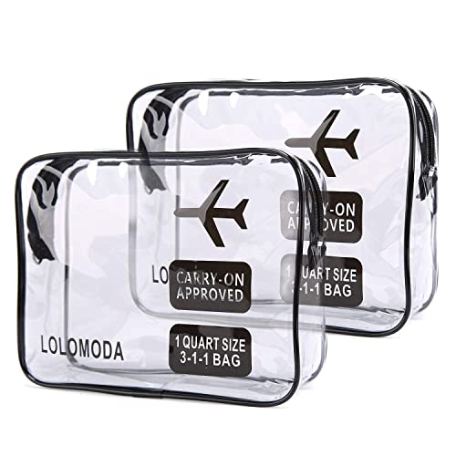 2pcs Clear Toiletry Bag with Zipper Travel Luggage Pouch Carry On Clear Airport Airline Compliant PVC Wash Bag Organizer Cosmetic Makeup Bags - Black