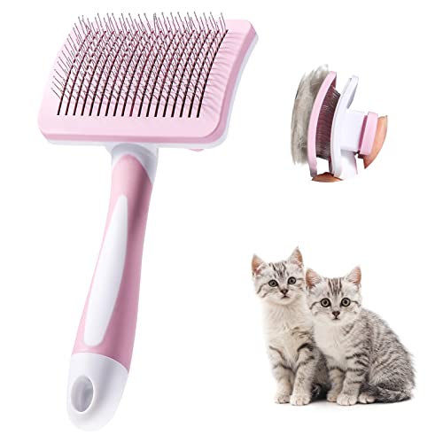 Vinabo Spazzola autopulente per animali domestici, spazzola per pelo lungo e corto, per cani e gatti, elimina efficacemente la tomentosi, sottopelo, grovigli, rosa