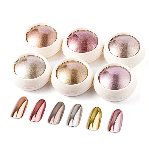 BISHENGYF 6 Polvere per Unghie Cromate, Set Pigmenti Metallici, Glitter Lucido con Effetto Specchio Magico - 01