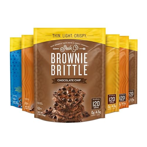 Sheila G's Brownie Brittle – Variety Pack Thin and Crispy Sweet Snacks (Pack of 6, 5 oz), Rich Gourmet Brownie Bites Dessert - Multi-Flavor Variety Pack