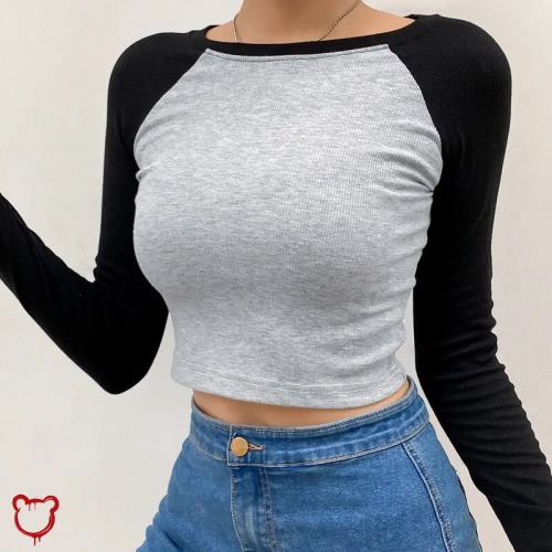Grunge Long Sleeve Top: Darkened - Grey / S