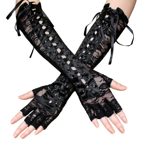 'Lovecraft' Black Alt Goth Lace Gloves - black