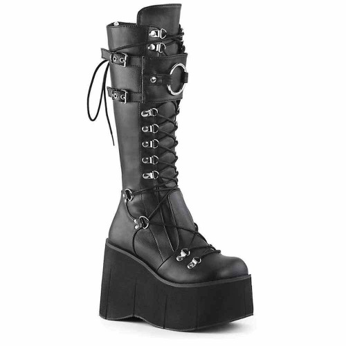 Punk Super High Platform Round Toe Lace-Up Biker Boots - Black / 42