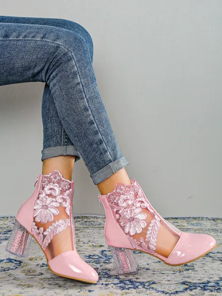 Floral Pattern Chunky Heeled Classic Boots