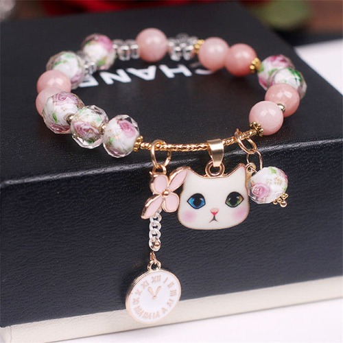 Pink Cat Beaded Girls Bracelet | Default Title
