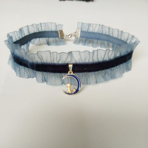 Moon And Cat Blue Lace Lolita Neckband | Default Title