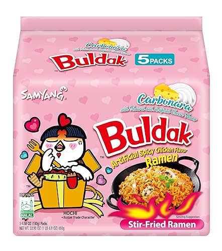 Samyang Carbo Buldak Nuclear Fire Fried Super Hot Spicy Noodle 5 Pack - 650 g (Pack of 1)