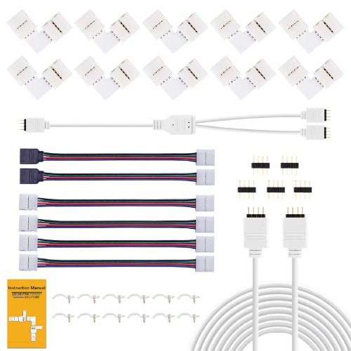 REDTRON Connettore Striscia LED,10mm RGB il connettore LED include 10x L Connettori,2M Cavo di Estensione,4x Ponticelli Strip to Strip [Classe di efficienza energetica A]