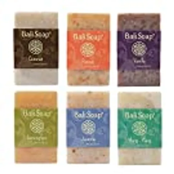 Bali Soap - Natural Soap Bar Gift Set, 6 pc Variety Pack, for Men & Women, Face and Body (Coconut, Papaya, Vanilla, Lemongrass, Jasmine, Ylang-Ylang) 3.5 Oz each