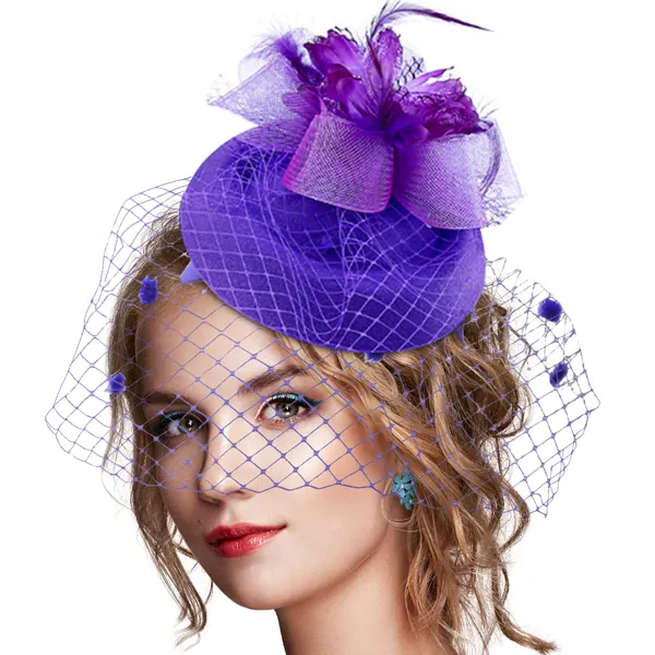 ZAPTEX Fascinators for Women, Fascinator Hat for Women Tea Party Headwear with Veil Headband Pillbox Hat Wedding Cocktail Mesh Feathers Hair Clip