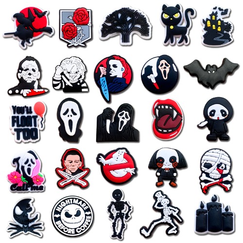 25Pcs Halloween Skull Shoe Decoration Charms for Clogs Sandals, Horror Horrible Movie Bat Shoe Accessories Charms for Teens Men Women Adult Party Favors Gifts