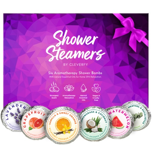 Cleverfy Shower Steamers Aromatherapy - Variety Pack of 6 Shower Bombs with Essential Oils. Self Care and Relaxation Teacher Appreciation and Mothers Day Gifts for Mom. Purple Set - 6-pack Purple