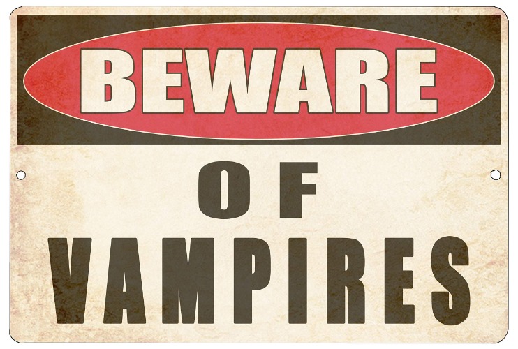 Rogue River Tactical Funny Sarcastic Metal Tin Sign Wall Decor Man Cave Bar Yard Wall Warning Beware of Vampires - 