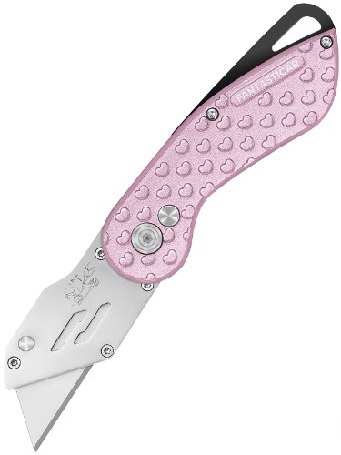 FantastiCAR Box Cutter Folding Utility Knife , Unique Metal Body, Safety Lock Button and Quick Blade Change, with Extra 5 Sharp Blades (Pink-Hearts) - Pink Hearts