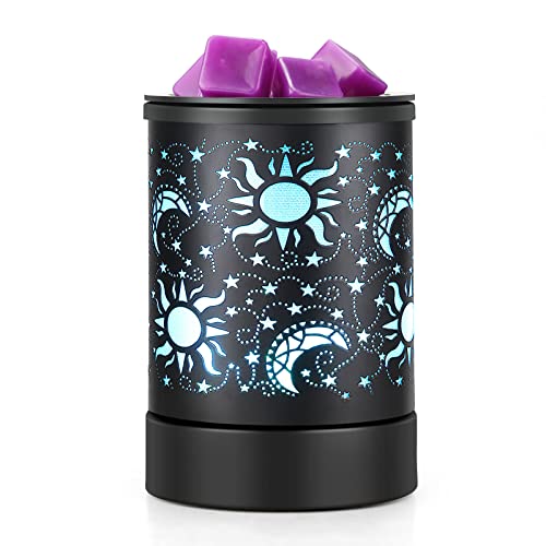 inrorans Sun Moon Star Electric Oil Warmer Black Metal Wax Warmer for Scented Wax with 7 Colors Changing LED nightLight PTC Element Reusable Silicone Liner Scented Wax Warmer for Home Decor… - Led-sun Moon Star