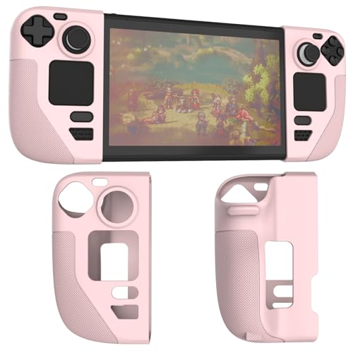 Silicone Protective Shell Cover Skin Compatible with Steam Deck/Steam Deck OLED, Non-Slip Texture Handle Case for Steam Deck, Anti-Collision Cover with 4 Thumb Caps. (Pink) - Pink