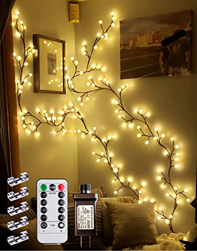 Sareda Vine Lights with Remote Control On/Off Timer and Memory Function, 8 Modes 3 Level Dimmable Branch Lights for Home Decor, 8.2ft Lighted Willow Vine Lights for Christmas Party (1PCS) - Vine Light With Remote