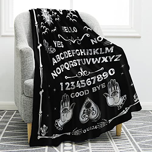 Jekeno Ouija Board Blanket Spooky Horror Gifts for Halloween Sun Moon Skeleton Skull Presents for Women Men Kids Girls Home Bedroom Birthday Christmas Thanksgiving Decor Throw Black 60"x80" - Ouija-551 - 60"x80"