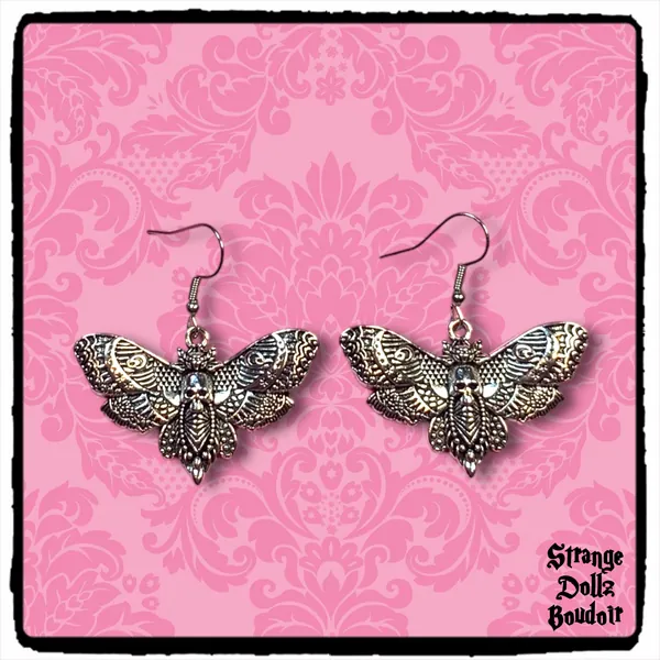 Death Moth earrings, 925 Sterling Silver, Witchy Gothic