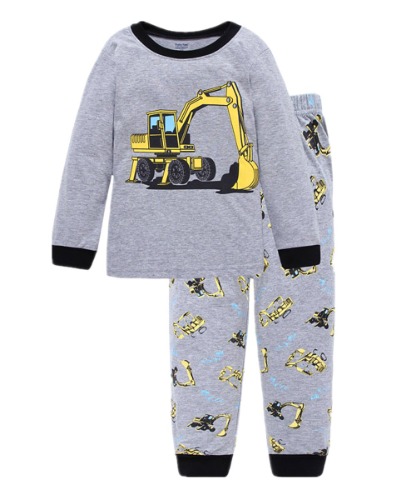 Kids Pyjamas for Boys Pajama Set 100% Cotton Pjs Sleepwear T Shirt & Pants Boys Long Sleeve Outfit Kids 'Digger' Pjs Size 1-7 Age Nightwear Clothing Set