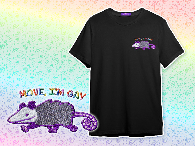 Move I'm **** Embroidered Opossum T-shirt | GAY / M