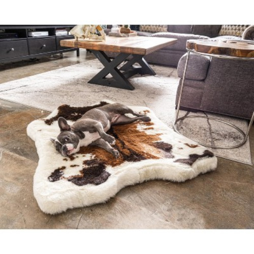 Paw Brands PupRug Animal Print Memory Foam Dog Bed (Brown Cowhide, One Size)