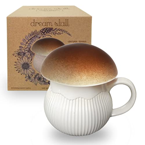 Dreamstall Mushroom Mug with Lid Stoneware Coffee Cup with Decorative Gift Box (Brown), Cottagecore Aesthetics - Brown