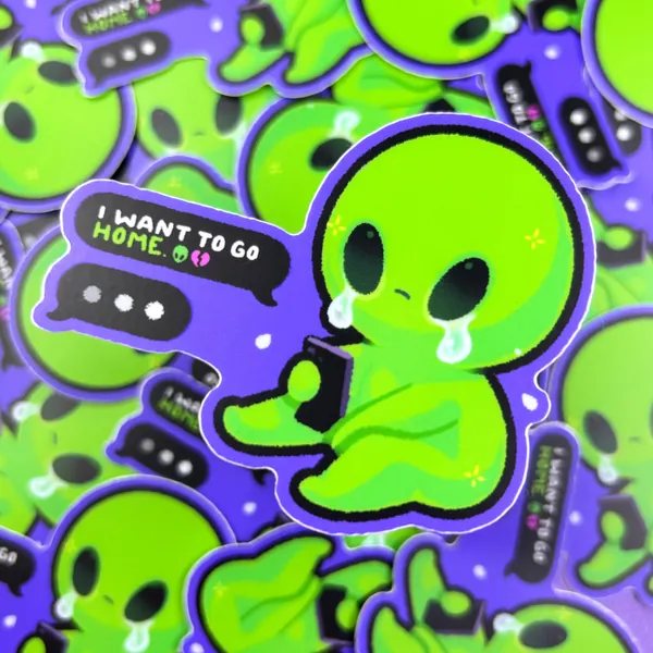 I Want to go Home - Waterproof Matte Vinyl Sticker Cute Illustration, Kawaii Art, Vinyl, Cute, Rainbow