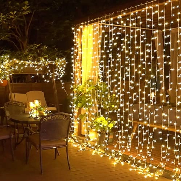 JMEXSUSS 300 LED Remote Control curtain lights, Plug in Fairy,Outdoor, Window Wall Hanging String light for Bedroom Wedding Party Backdrop Garden Indoor Decoration (Warm White)