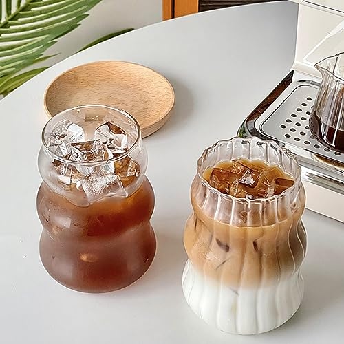 2 Pcs Ribbed Glass Cups 18 Oz Vintage Drinking Glassware Ripple Cocktail Glasses for Iced Coffee Juice Beverage Milk