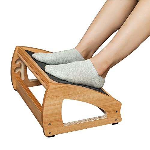 StrongTek Adjustable Under Desk Footrest, Ergonomic Foot Rest for Under Desk with 3 Height Position, Wooden Foot Stool Under Desk with Anti-Slip Surface, Adjustable Foot Stool for Home Office, Natural - Natural