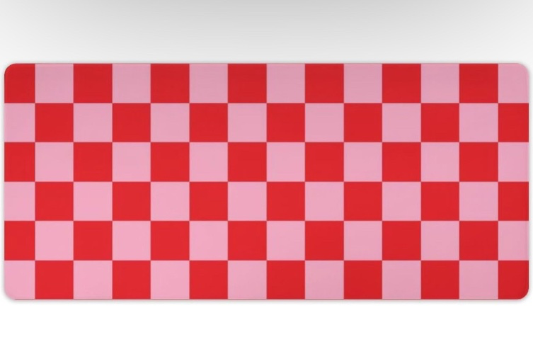 Extended Desk Mat Large Mouse Pads, Checkered Pink and White Gaming Mats for Office Desktop, Computer Keyboard 16" x 30" - 40 x 80cm - Pink and White