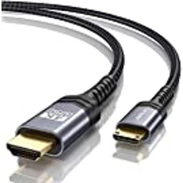 JSAUX Mini HDMI to HDMI Cable 3FT, [Aluminum Shell, Braided] High Speed 4K 60Hz HDMI 2.0 Cord, Compatible with Camera, Camcorder, Tablet and Graphics/Video Card, Laptop, Raspberry Pi Zero W -Grey…