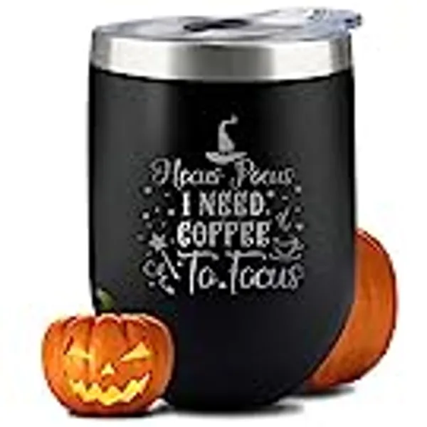 Age of Sage Hocus Pocus Coffee To Focus 12oz Halloween Wine Tumbler - Stainless Steel Insulated Tumbler with Lid - Halloween Cup for Hot & Cold Drinks - Halloween-themed Mug, Travel Mug