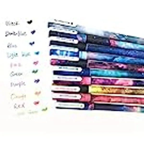 Toshine Cute Pens Galaxy Pens Colorful Gel Ink Pen Set Multi Colored Pens for Bullet Journal Writing Cartoon Gel Ink Roller Ball Fine Point Pens 10 Pcs 0.5 mm (Starsky)