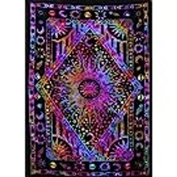 ANJANIYA Burning Sun Tie Dye Tapestry, Celestial Sun Moon Star Planet Bohemian Poster Tapestry Tarot Wall Hanging Boho Hippie Hippy Beach Coverlet Curtain (Purple Multi, 30"X40")